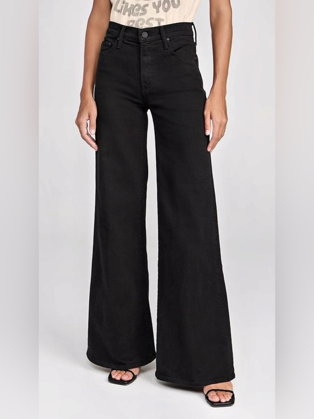 Mother The Twister Sneak Fray Wide Leg Jeans in Black - size  29